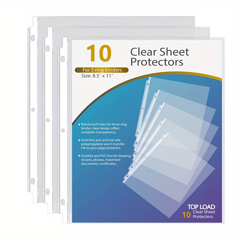 Clear Sheet Protectors for 3 Ring Binders - 100 Pack Letter Size Top Load  8.5 X