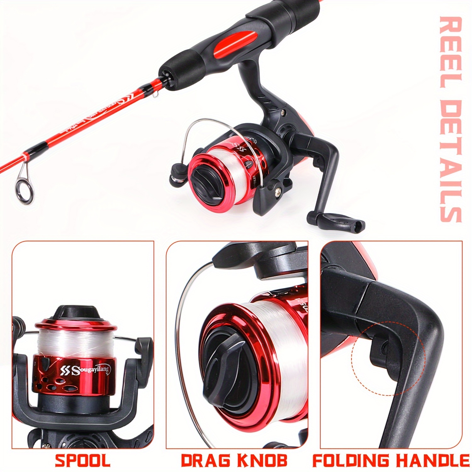 Sougayilang Fishing Set Ice Fishing Rod Reel Combo Including 2 Sections  Lightweight Ice Fishing Rod And 5.2:1 Gear Ratio Fishing Reel With Foldable  Handle Ice Fishing Tackle Set