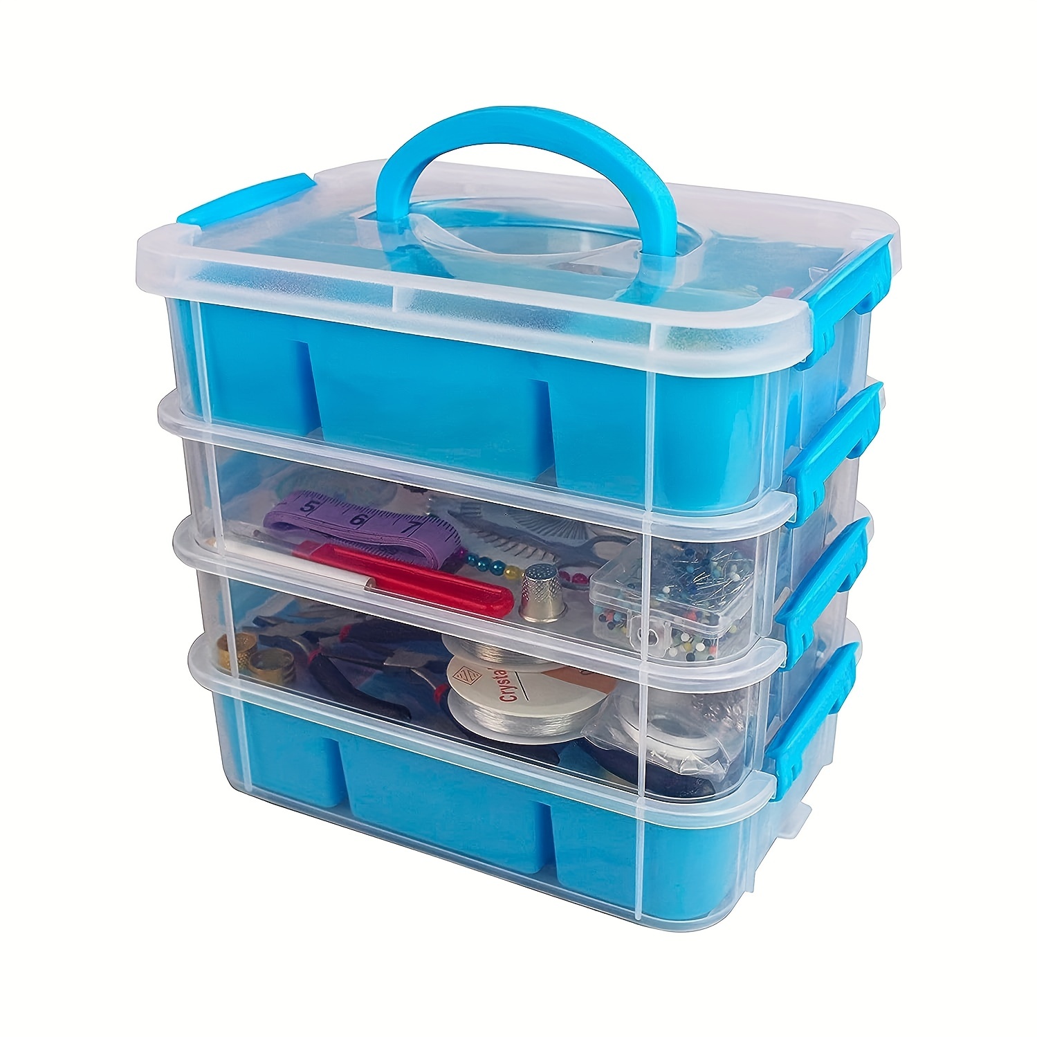 1pc Craft Organizer Box, 3-Layer Small Stackable Storage Container Case,  With Adjustable Compartments For Beads, Crafts, Jewelry, Fishing Tackle,  Kids Toys (6x6x5inch)