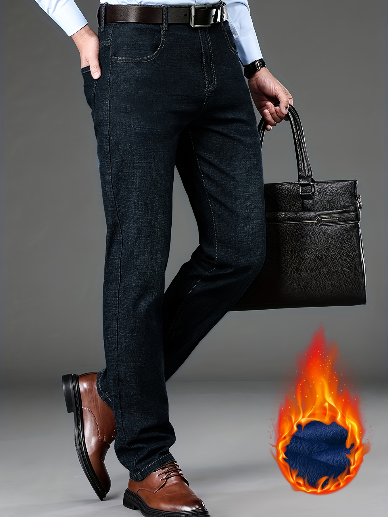 Men's Black Slim Fit Fleece Stretch Jeans