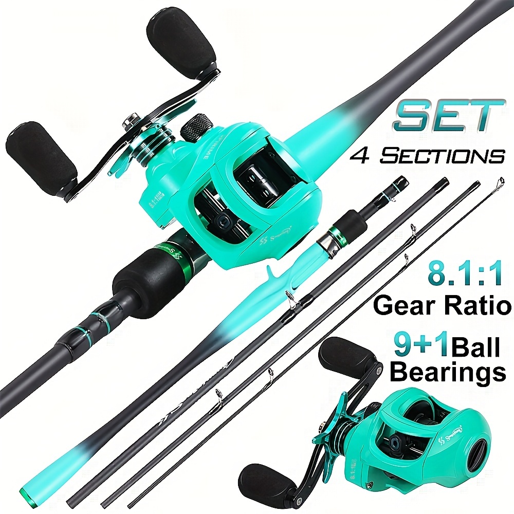 Sougayilang Fishing Rod Reel Tackle Set, 1.8M/5.9Ft 2.1M/6.9Ft 4 Sections  Fishing Pole & 9+1 BB Baitcasting Reel & Fishing Lure Hook Jig Combos For Fr