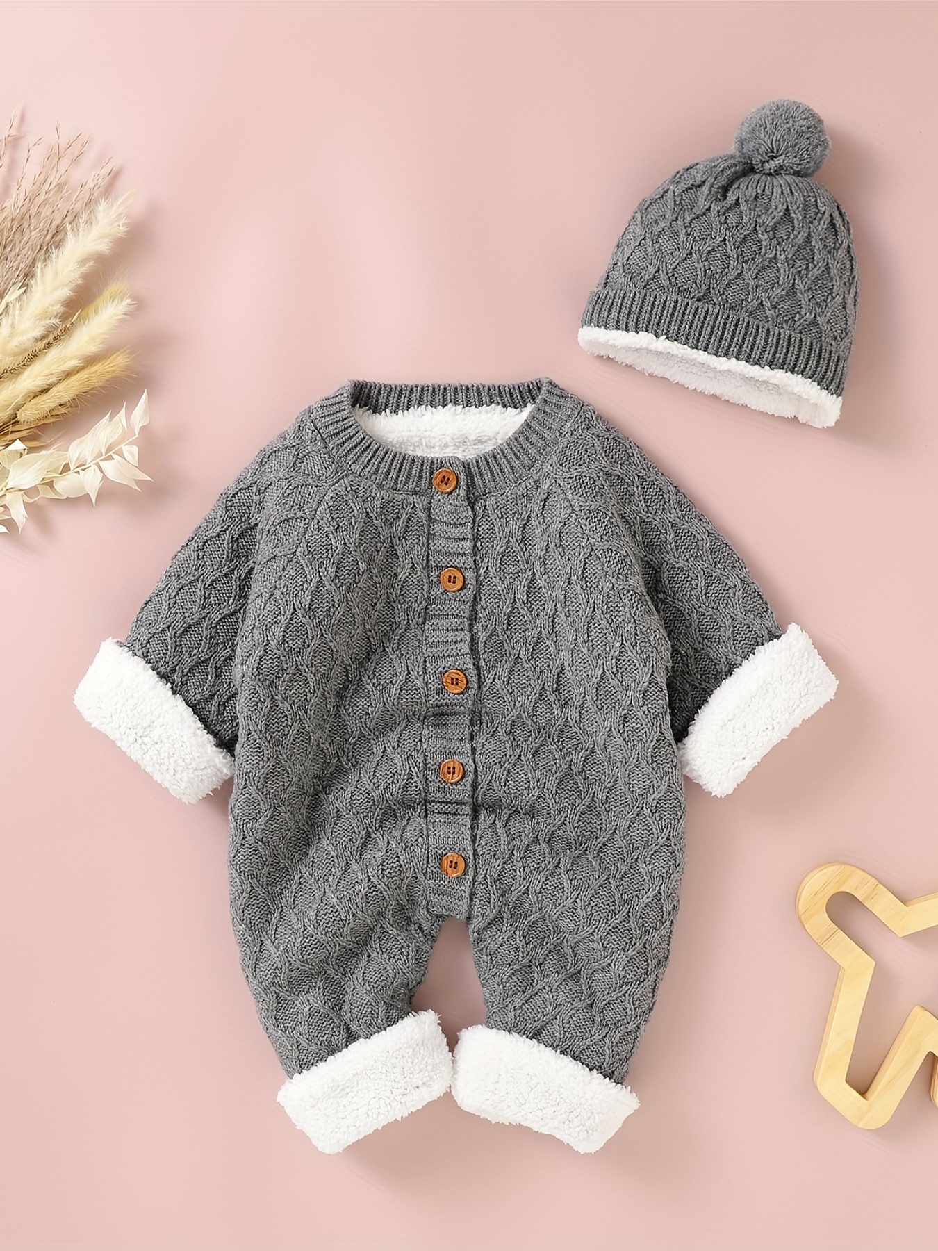 Combination Baby Knitted Sweater Jumpsuit Fleece Warm Long Temu Canada