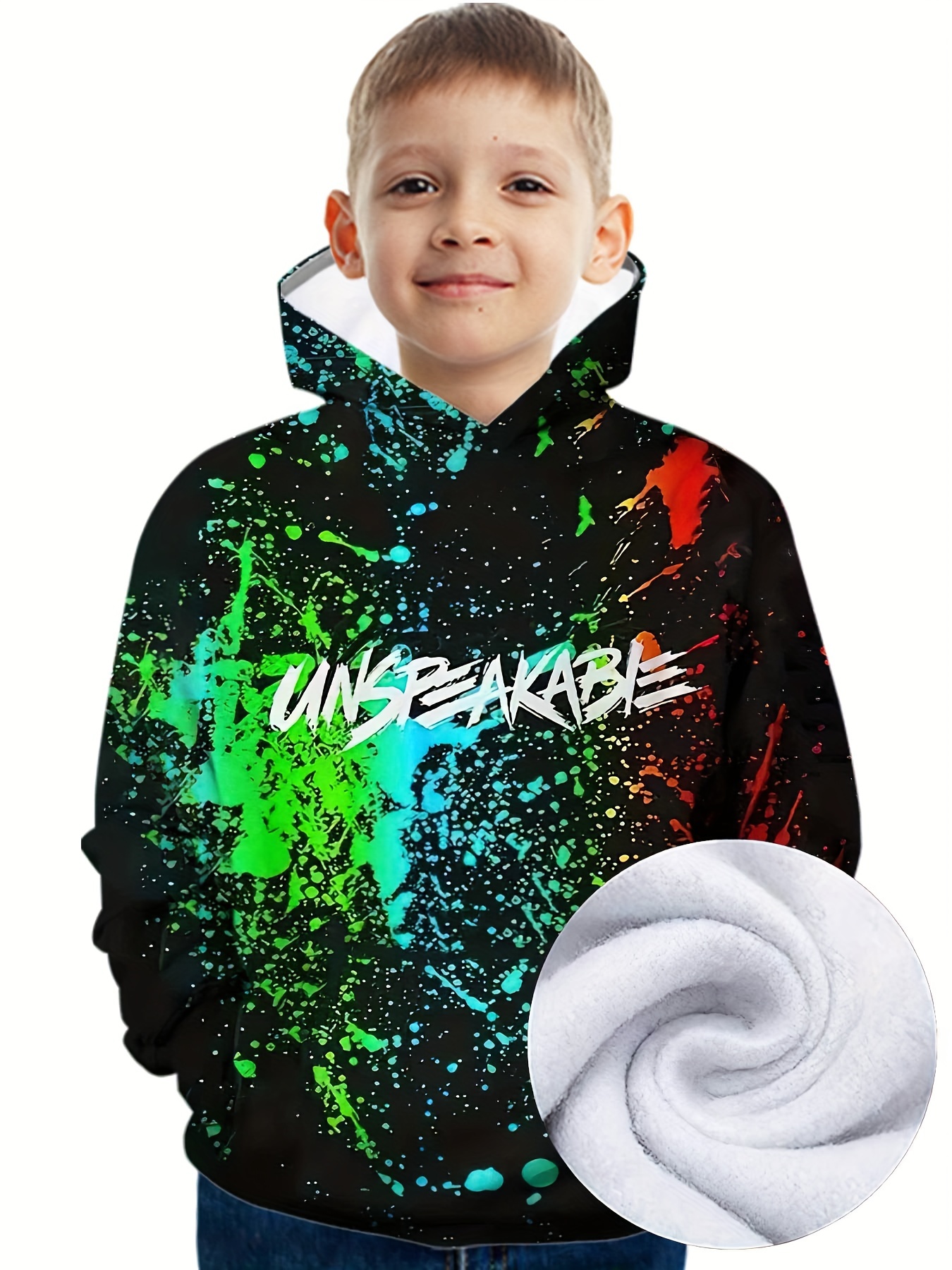 unspeakable Paint Splash Pattern Fleece Hoodie Kids Warm - Temu United  Kingdom