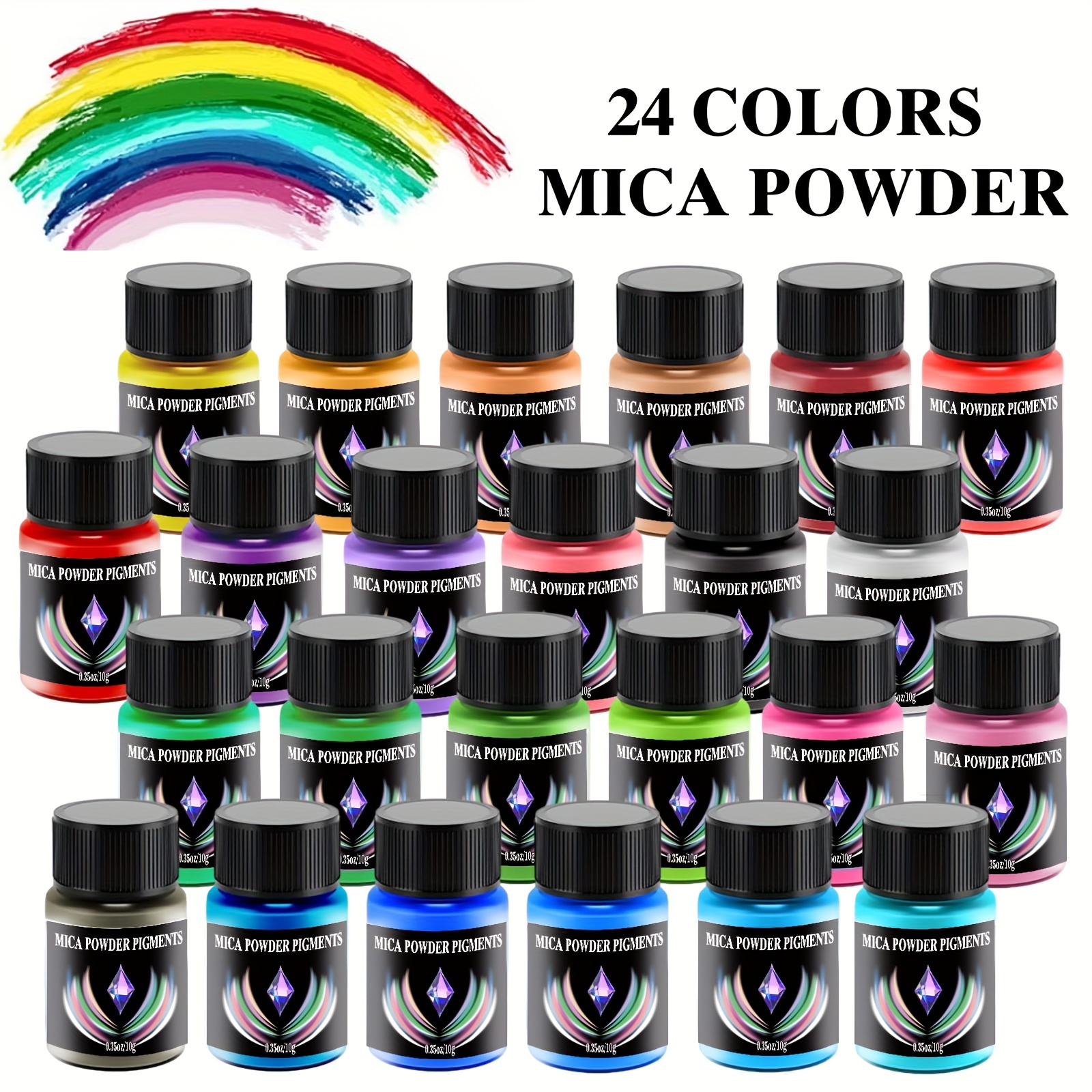 Fantastory Mica Powder for Epoxy Resin, 24 Colors Cosmetic Grade Resin  Pigment Powder(0.35oz/10g), Incl. 5 Jars Glitter Mica Powders for Candle  Making, Car Freshies, Soap, Bath Bomb, Crafts, Slime