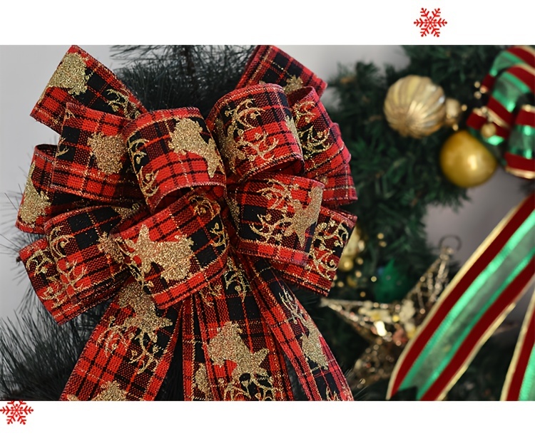 Christmas Ribbon Red And Green Striped Golden Ribbon Bow - Temu
