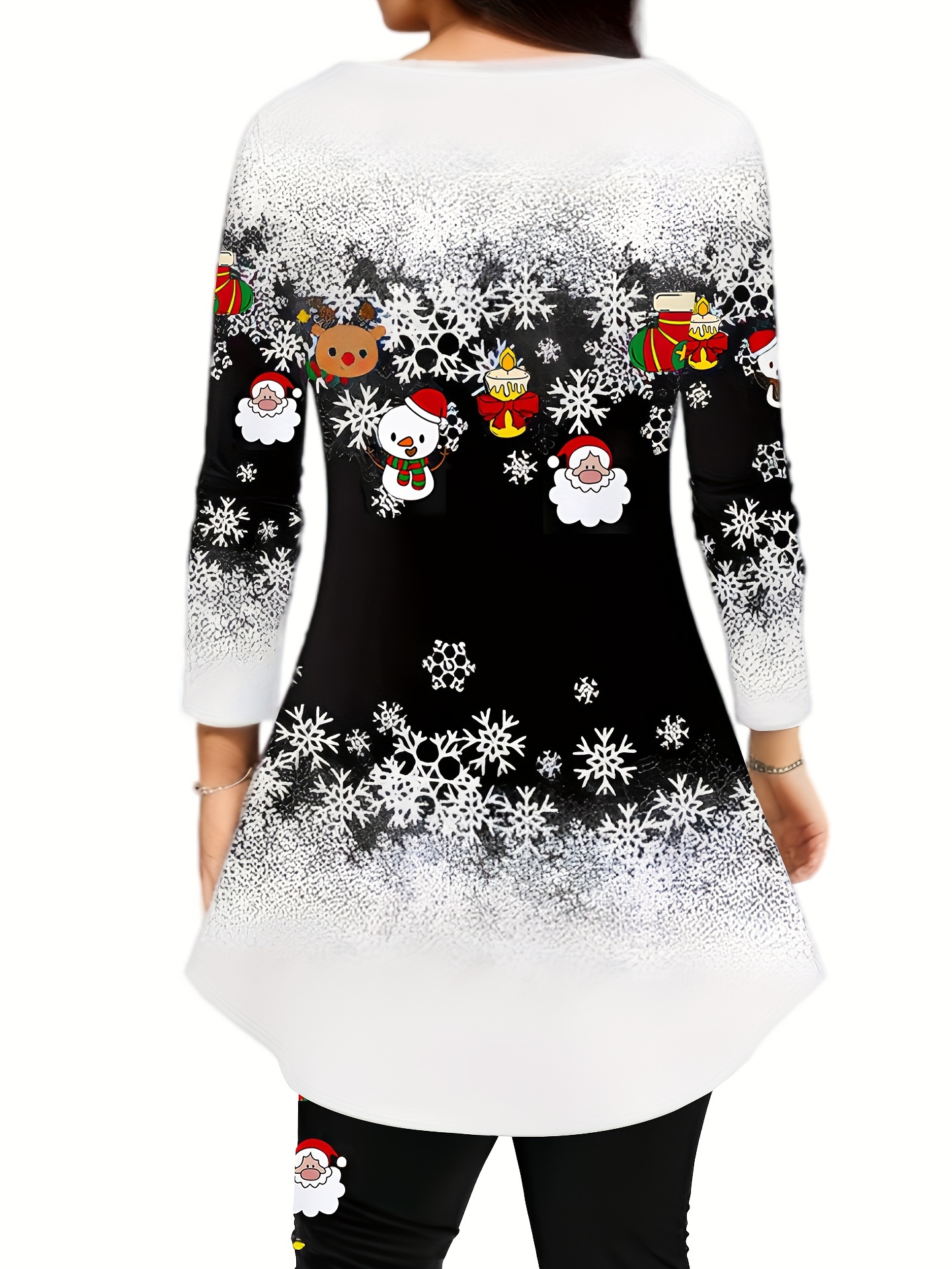 Plus Size Christmas Outfits Set Women's Plus Snowflake Print