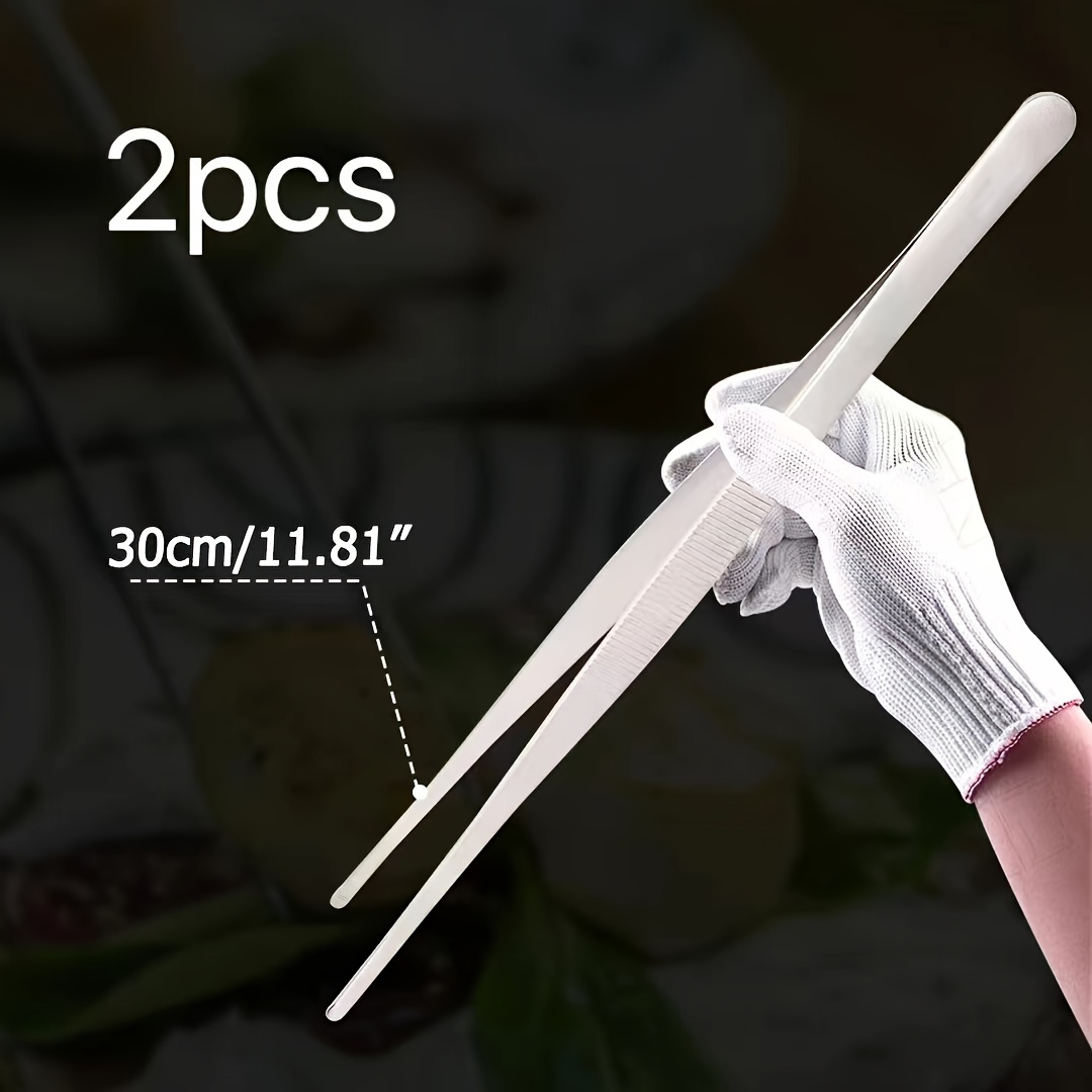 

2pcs 30cm/12" Long Stainless Steel Food Tongs, Straight Tweezers, Kitchen Tool, Salad, Snack, Food Clip, Bread Clip, Kitchen And Restaurant Utensils