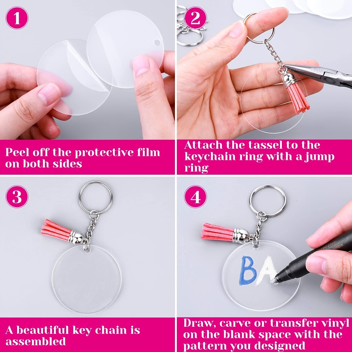 Acrylic Keychain With Key Rings Tassels Key Chain Keychain - Temu