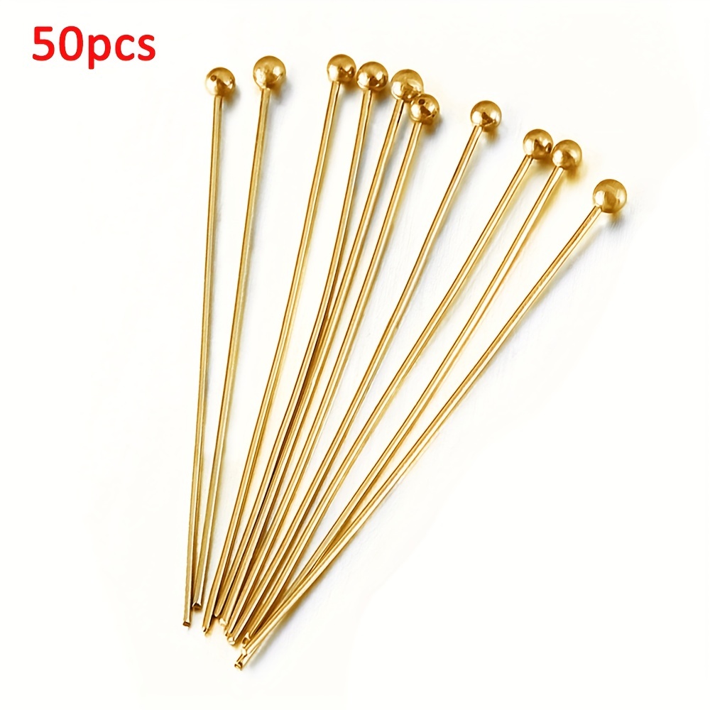 50PCS/100PCS Stainless Steel Eye Head Pins Gold Color Beads Needle