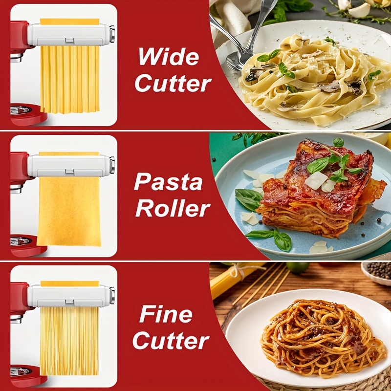 Pasta Maker Attachment for Kitchen Aid Stand Mixer, 3 IN 1 Fettuccine  Spaghetti Noodle Cutter and Pasta Roller Set with Cleaning Brush (White)