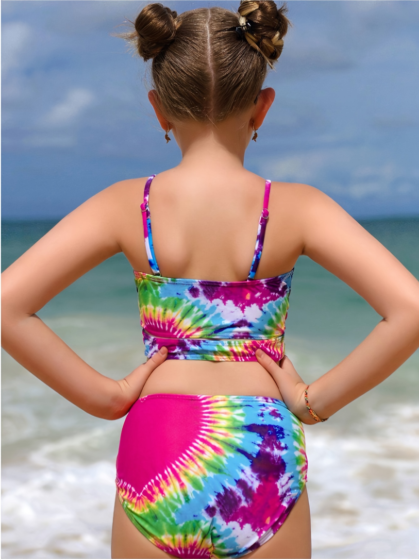 Girl's Tie-dye Pattern Bikini Set 2pcs, Stretchy Bathing Suit, Casual Kid's  Swimsuit For Summer Beach Vacation