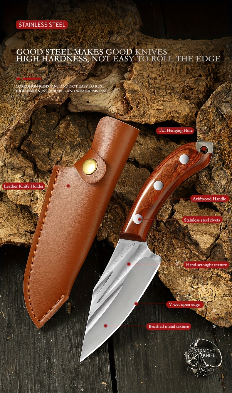 Mongolian Hand-held Meat Knife Made Of 4cr13mov Steel With Chicken Wings  Wood Handle, Lightweight And Portable Slab Slicing Knife For Dining Table