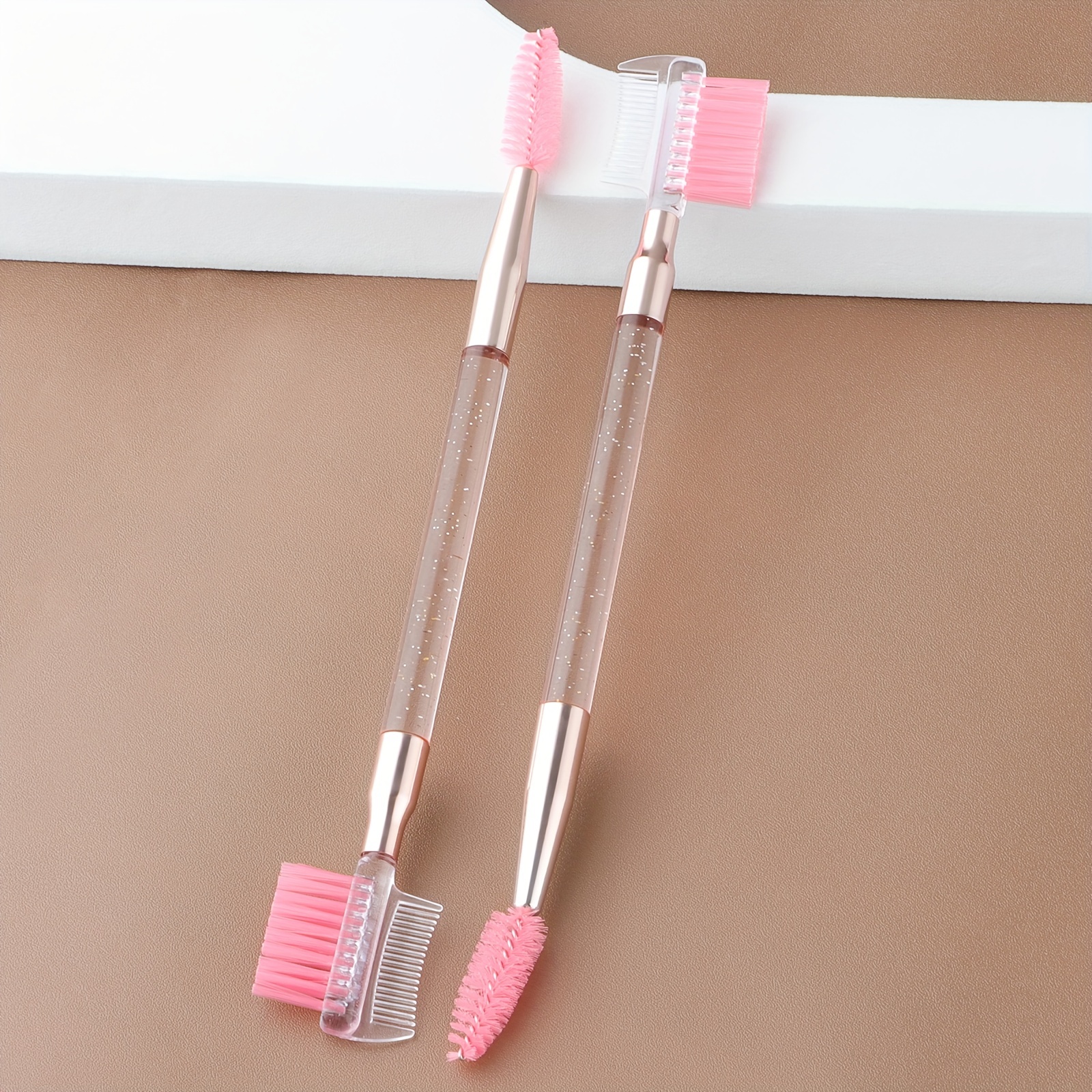 2pcs Creative Double Headed Palm Makeup Brush Sets, Unscented, Nylon Bristle, Abs Plastic Brush Rod, For Types, Mascara, Instant Eye Lift