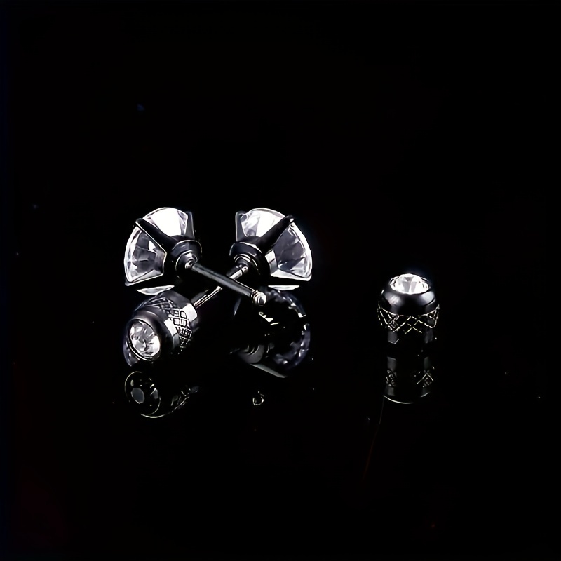 4 Pairs Stainless Steel Cubic Zirconia Stud Earrings for Men