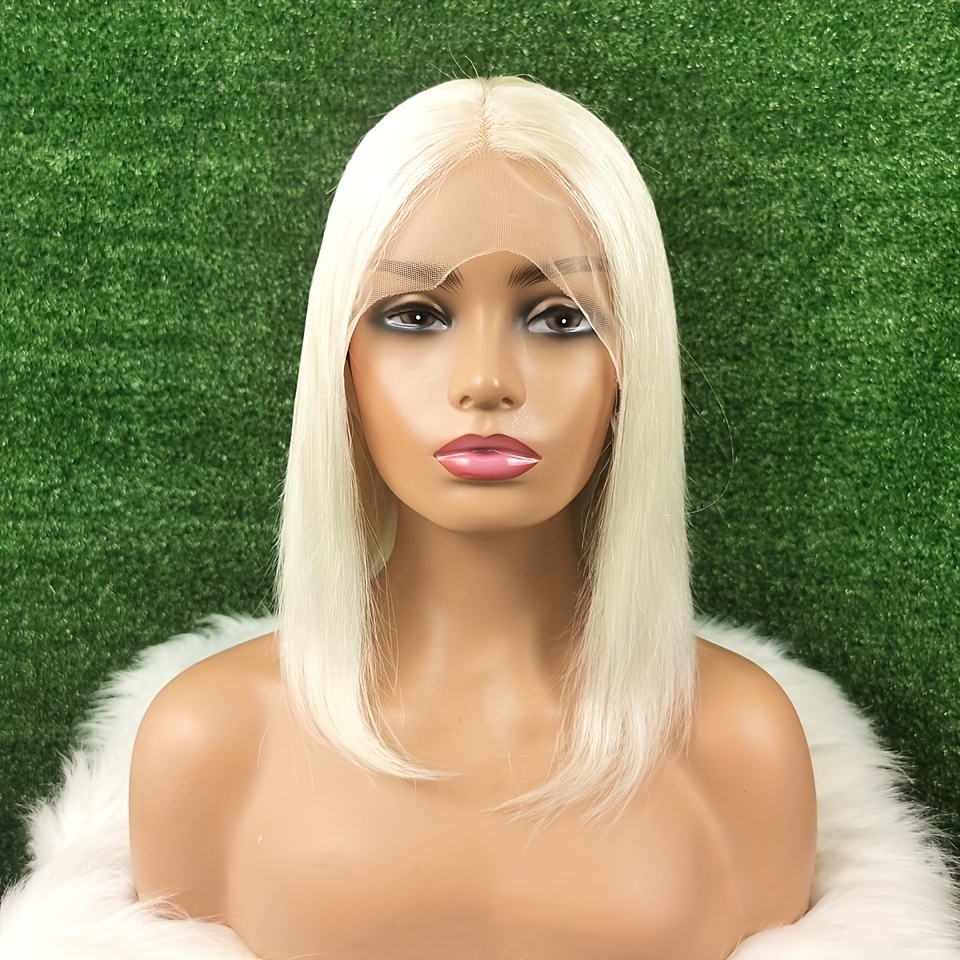 60 Platinum Blonde Colored 13x4x1 T Part Wig White Blonde Straight Short Bob Human Hair Wigs Hd 