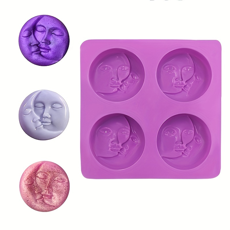 Sun & Moon Silicone Soap Molds, 4 Cavity Crescent Moon Face Silicone Soap  Mold for Homemade Lotion Bar, Bath Bombs, Polymer Clay, DIY Candle Resin