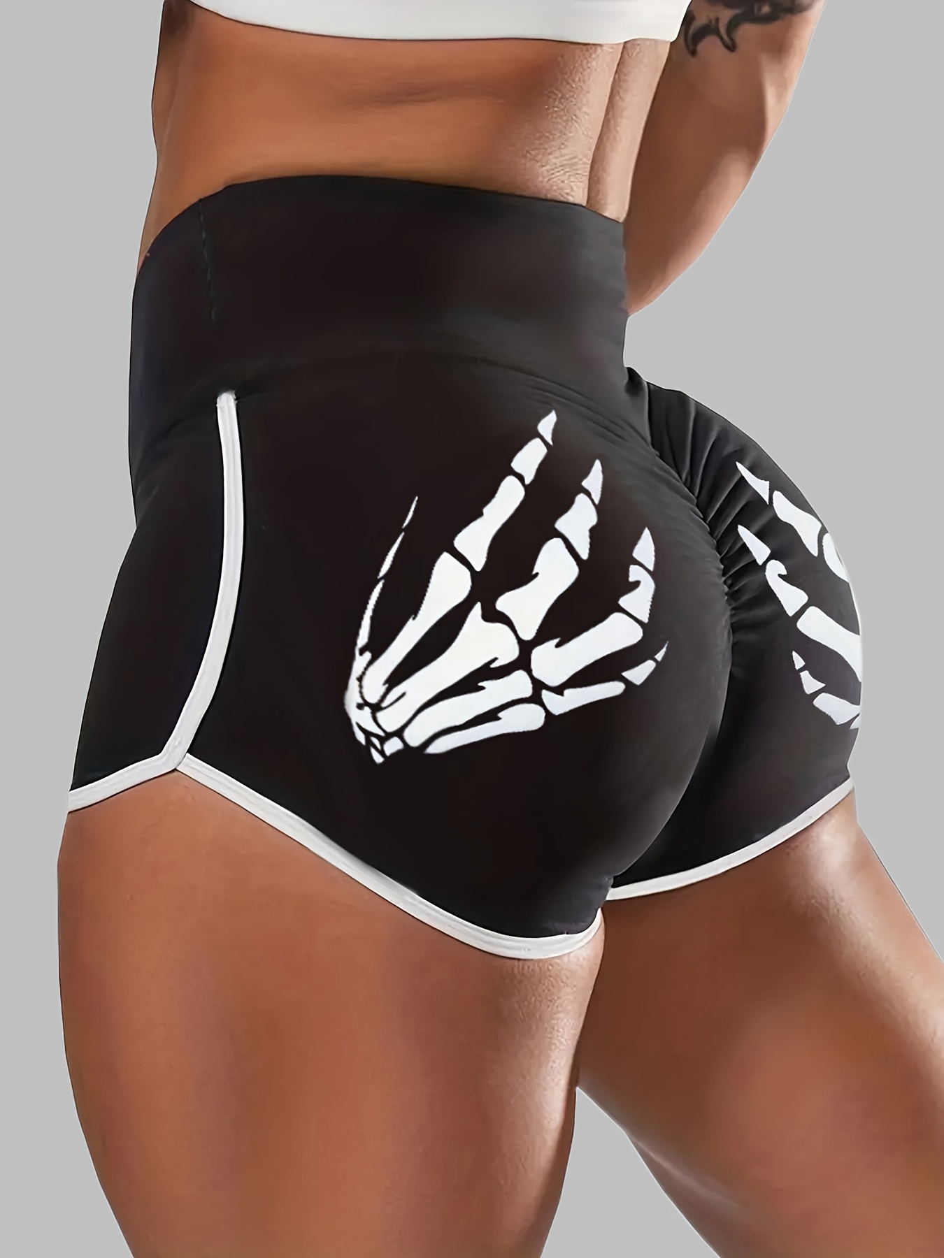 Women's Letter Print Ruched Butt Booty Shorts Workout Yoga Sports