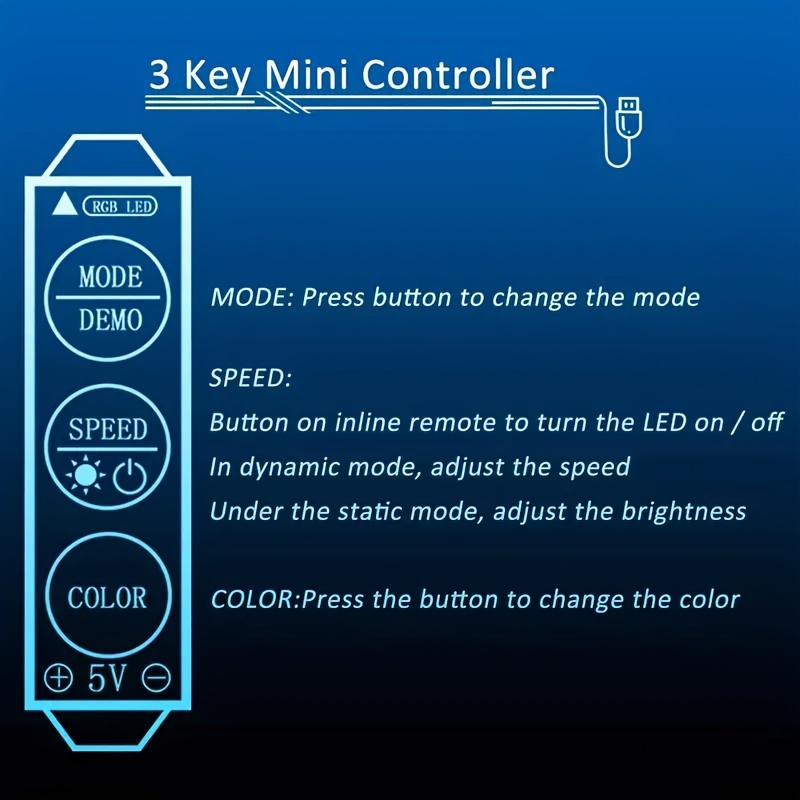 RGB LED Strip Light 5050 2835 Flexible with 3 Button Controls