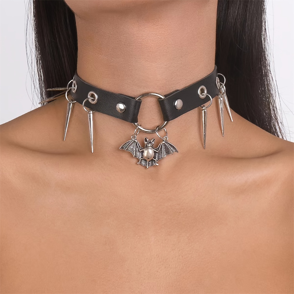 Spike Punk Goth Collar Necklace Leather Chockers Bondage Cosplay Round  Collars