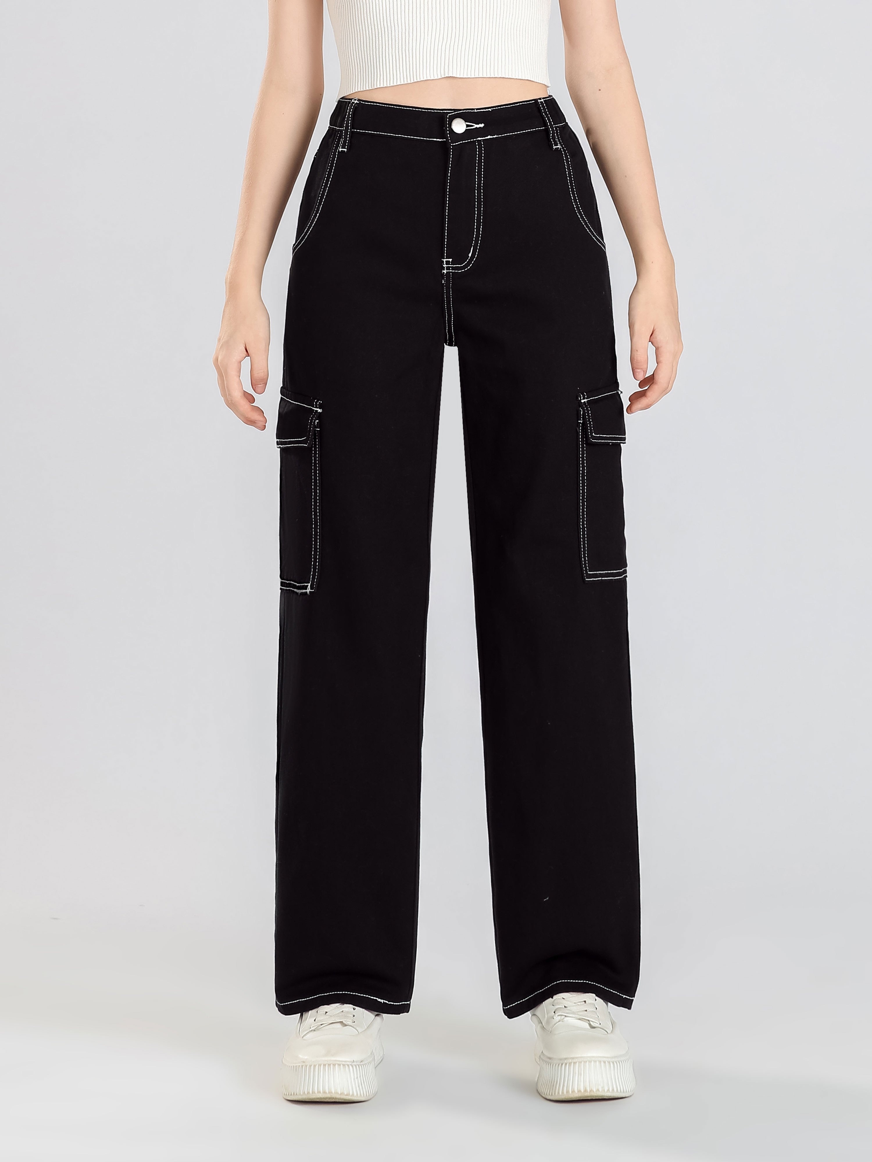 Tween Girl Solid Basic Cargo Pants Functional Pockets - Temu