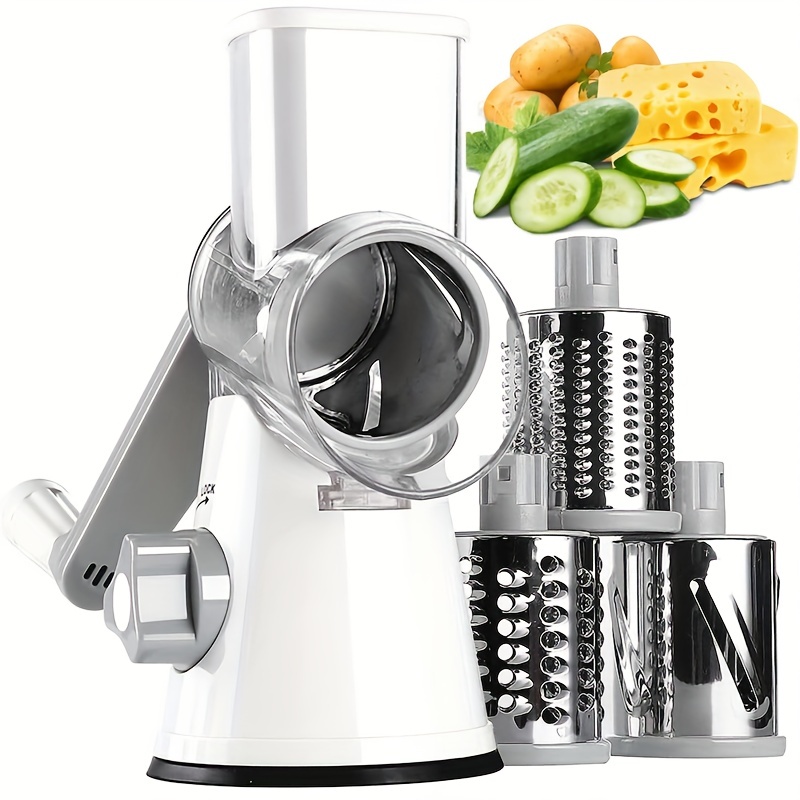 1pc, 5in1, Rotary Cheese Grater Cheese Shredder Fruit Grater Tumbling Box  Mandoline Vegetable Slicer Waffle Cutter Nut Chopper With Handle And Strong  Suction Base Kitchen Tools