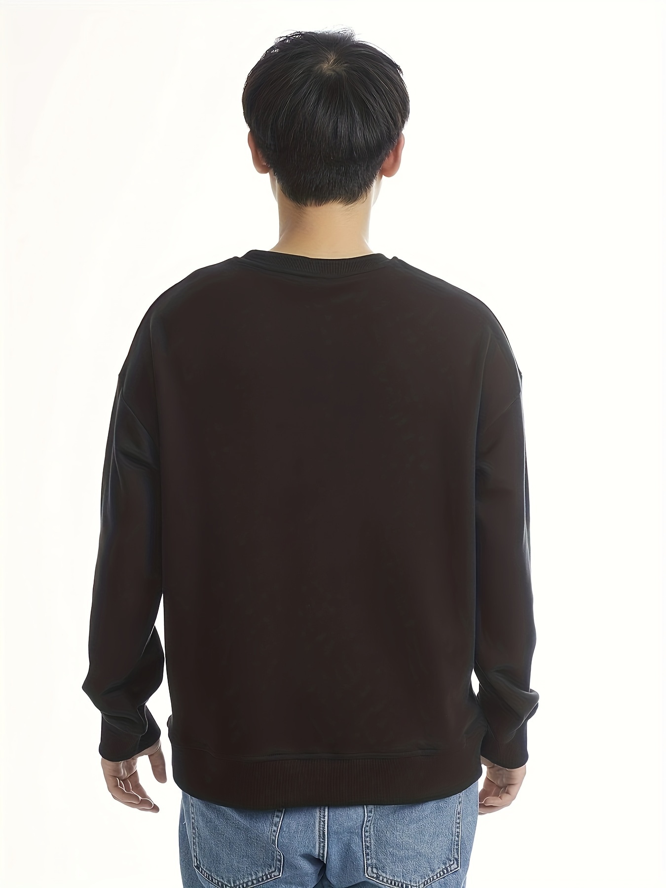 Essentials Suéter de manga larga con cuello redondo suave para hombre