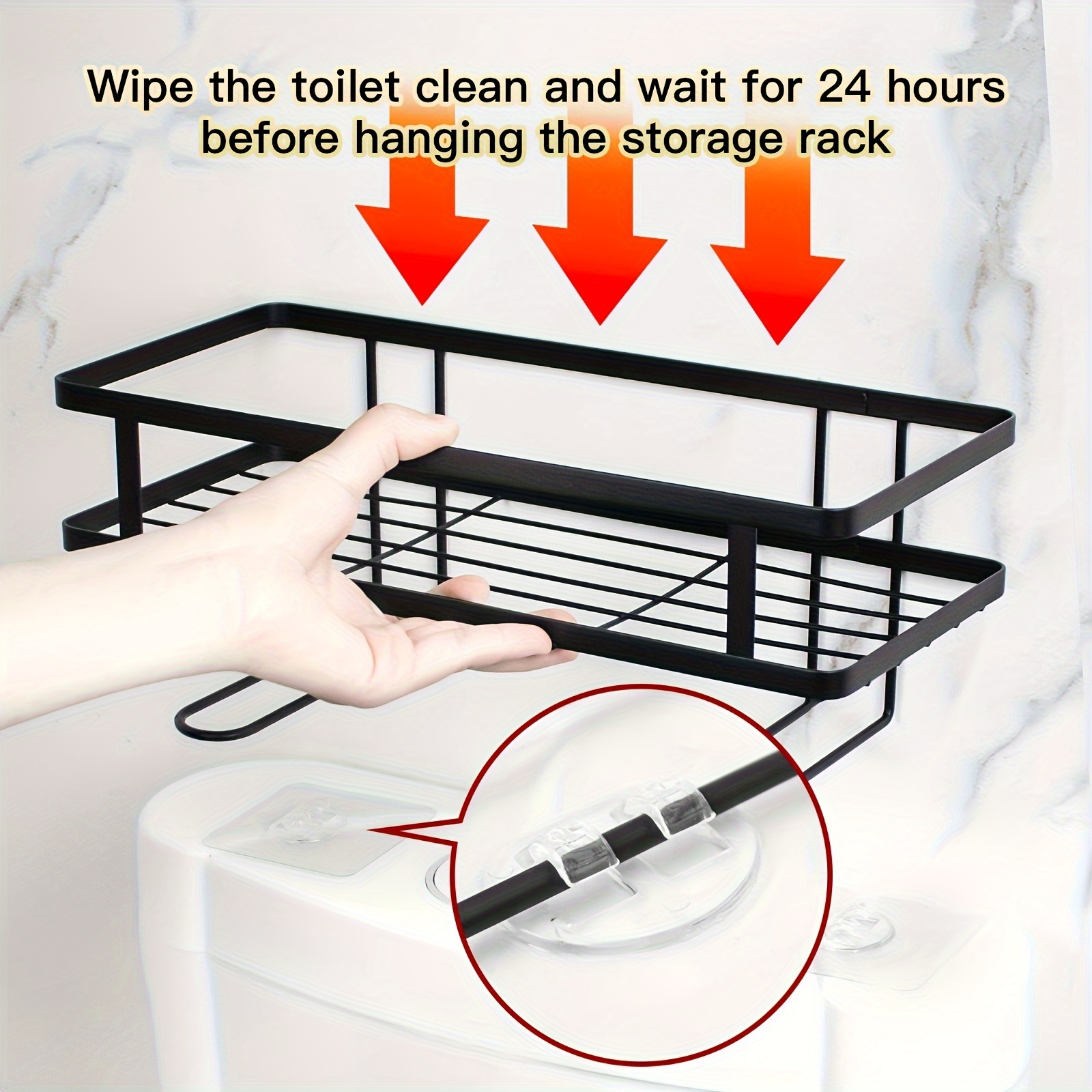 1pc Bathroom Over The Toilet Storage Shelf With Hook Mesh Bracket Shelves  No Screw Rack, Aesthetic Room Decor, Home Decor, Kitchen Accessories, Bathro