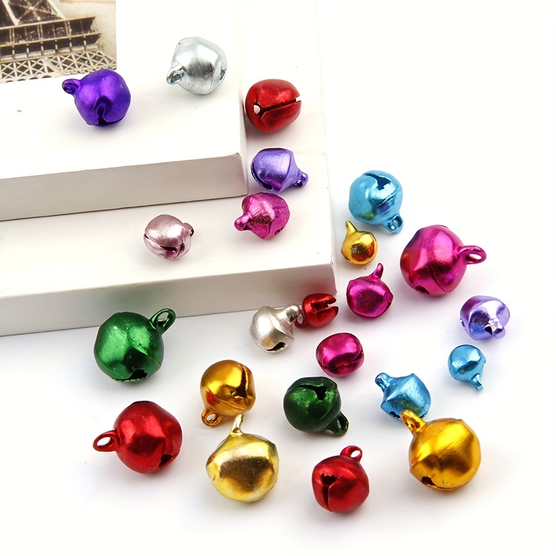 TLKKUU 50/100Pcs Small Jingle Bells For Christmas Party Decor 13mm Loose  Beads with Elastic Crystal