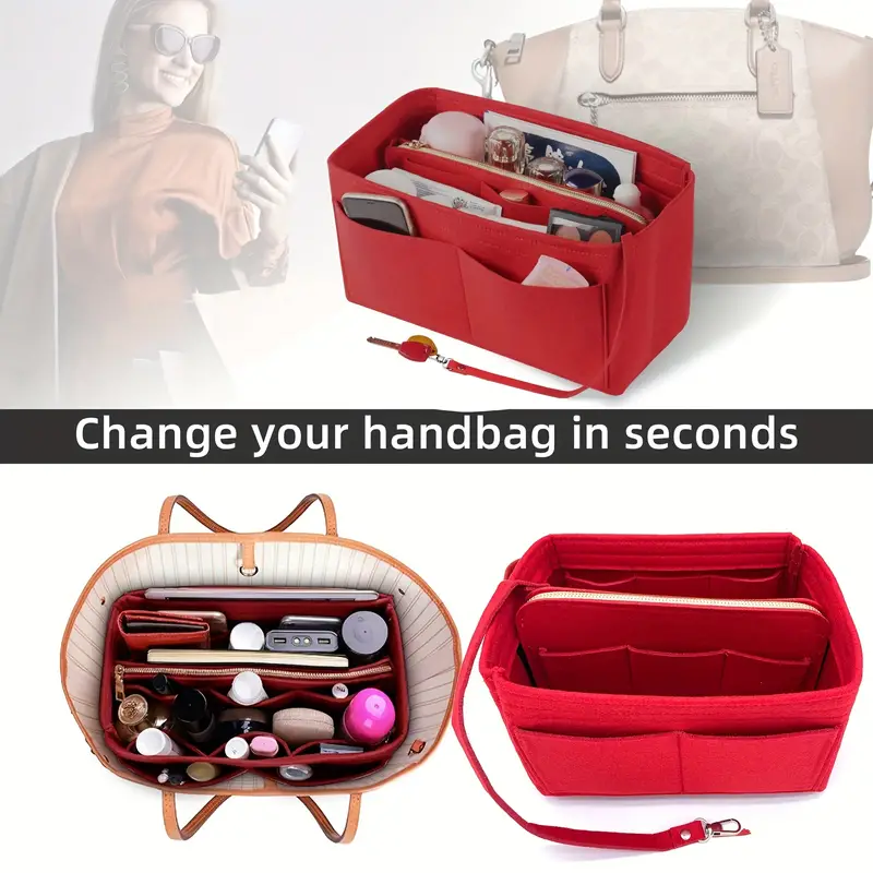 Pure Organizer Insert, Felt Bag Organizer With Zipper, Handbag Tote Shaper