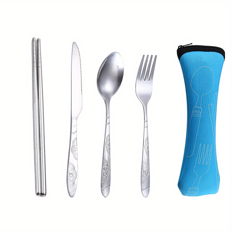 Juego de cubiertos con estuche, cubiertos de acero inoxidable portátil,  tenedores, cucharas, cuchillos, cubiertos, juegos de utensilios de cocina