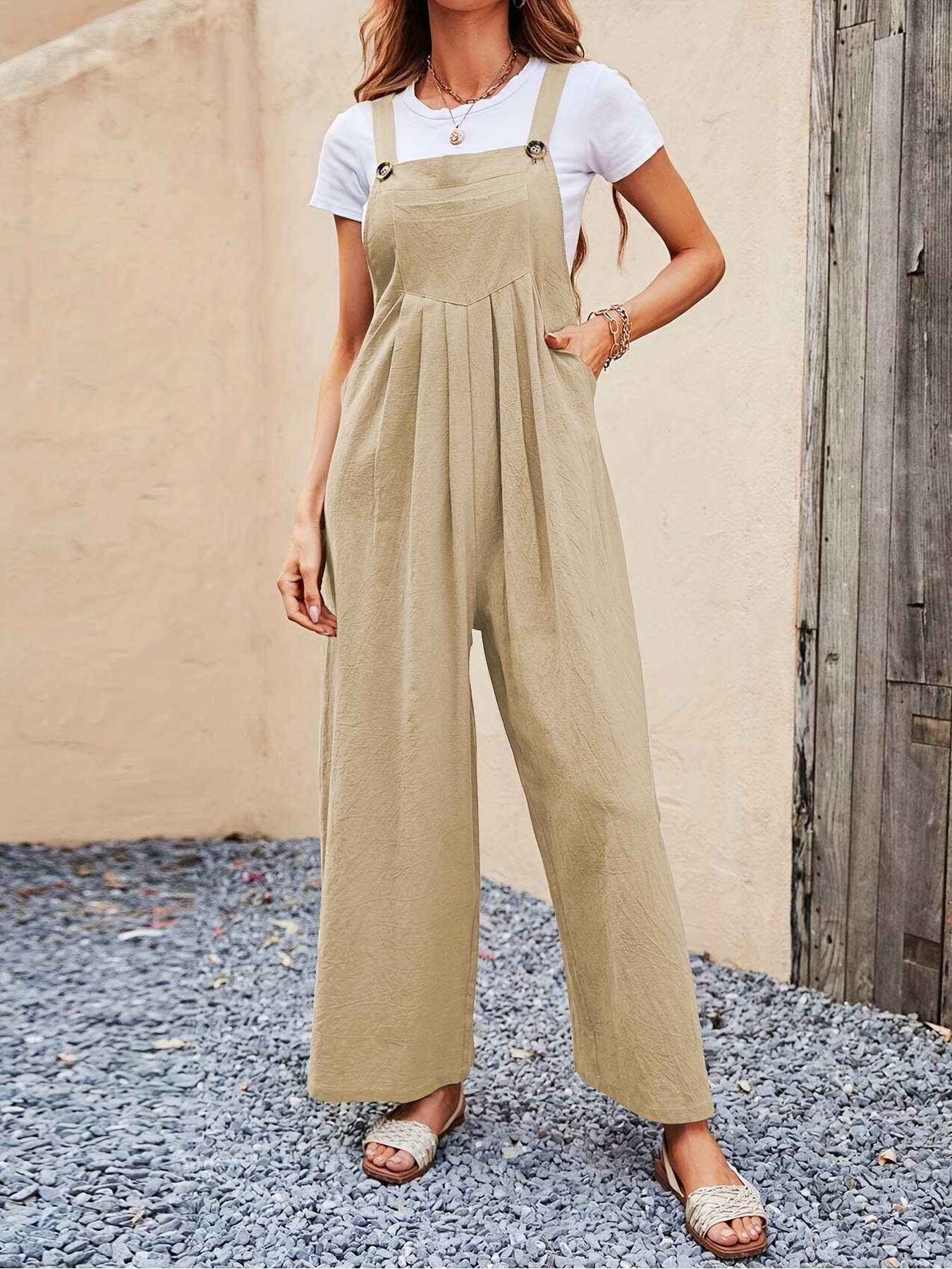 Wide Leg Overall Jumpsuit Casual Overall Jumpsuit Pocket - Temu