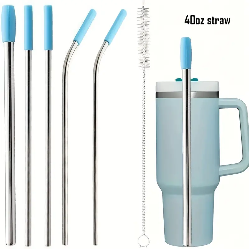 7Pcs 300Mm Stainless Steel Straws Metal Colors, Fits 40 Oz Tumbler, Extra  Long Reusable Plus Cleaning Brush