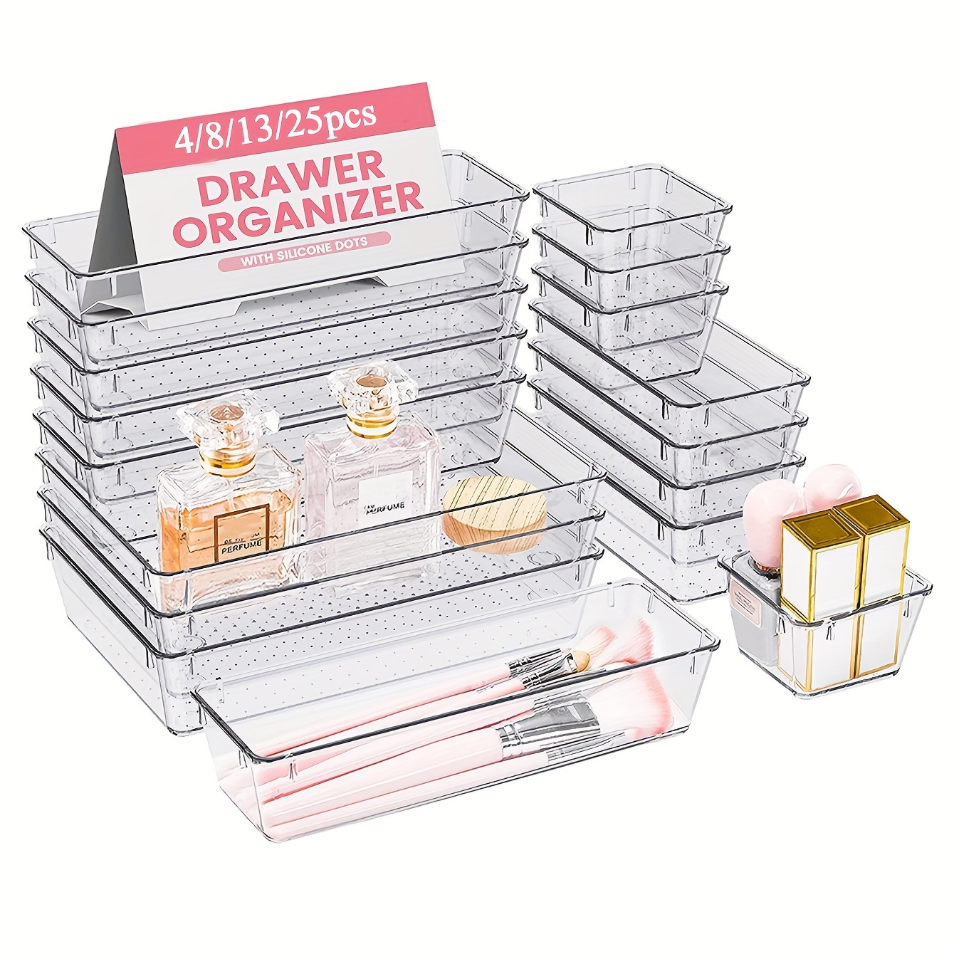 

4/8/13/25pcs Drawer Storage Box, Drawer Divided Box For Skincare Makeup And Sundries, Large Capacity Makeup Organizer, Household Multi-functional Makeup Storage Box