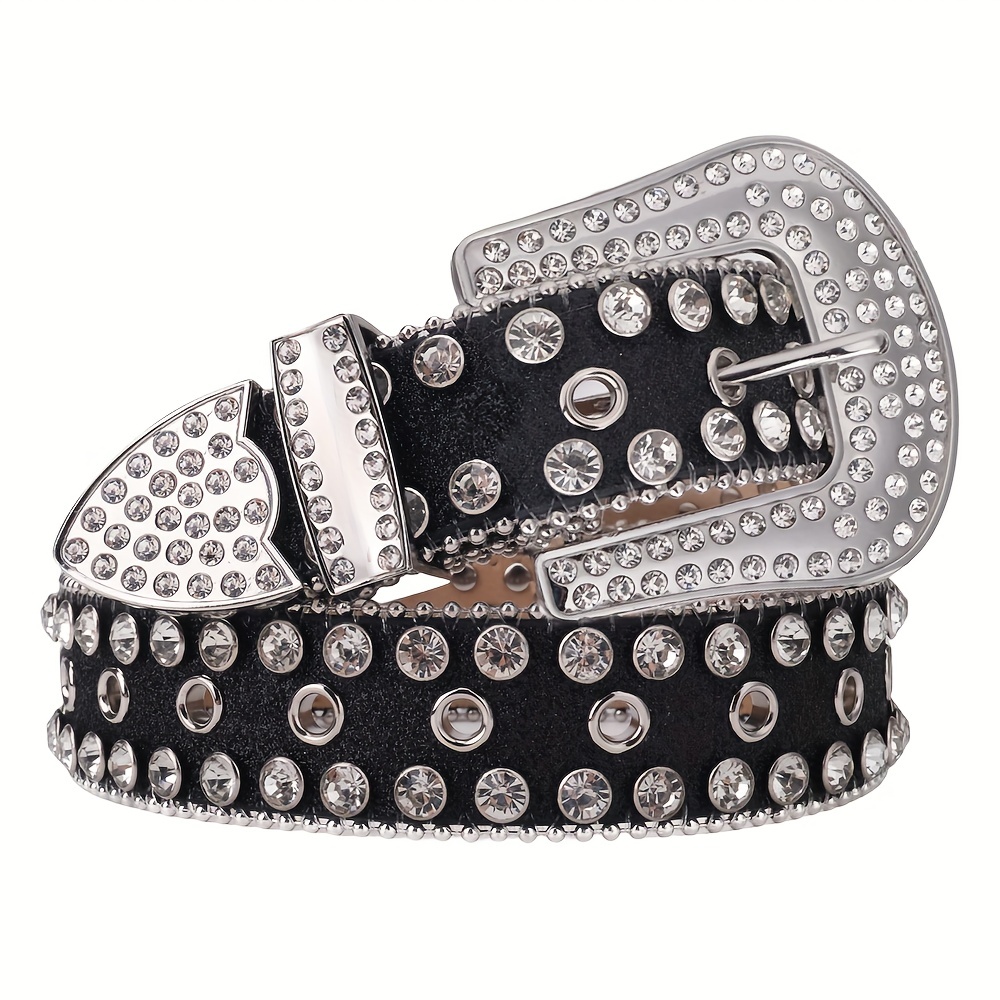 Sparkle Studded Rhinestone PU Leather Belt for Jeans Dress