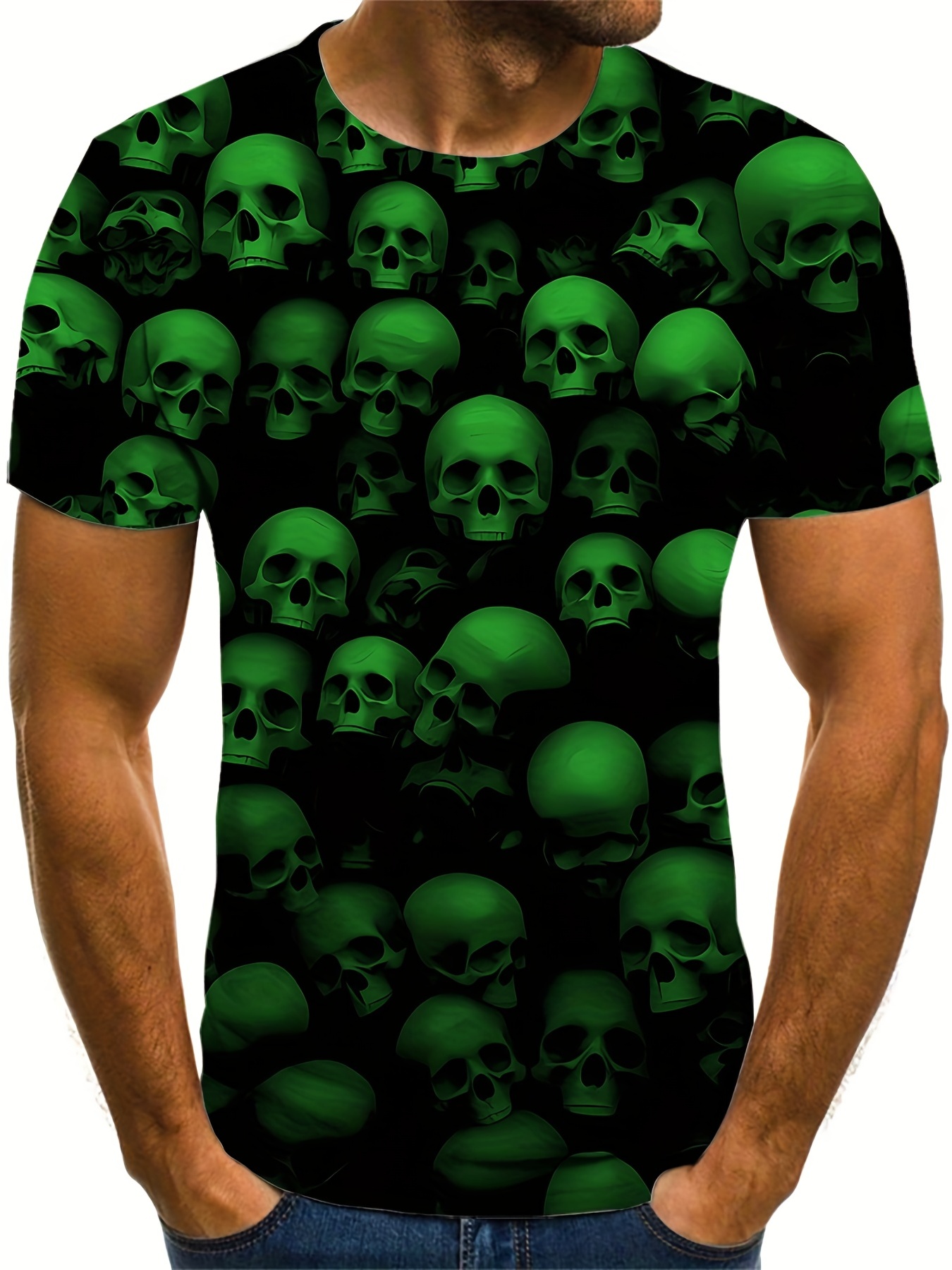 Men's Retro Green Skull Short Sleeve Cotton T-shirt - Temu