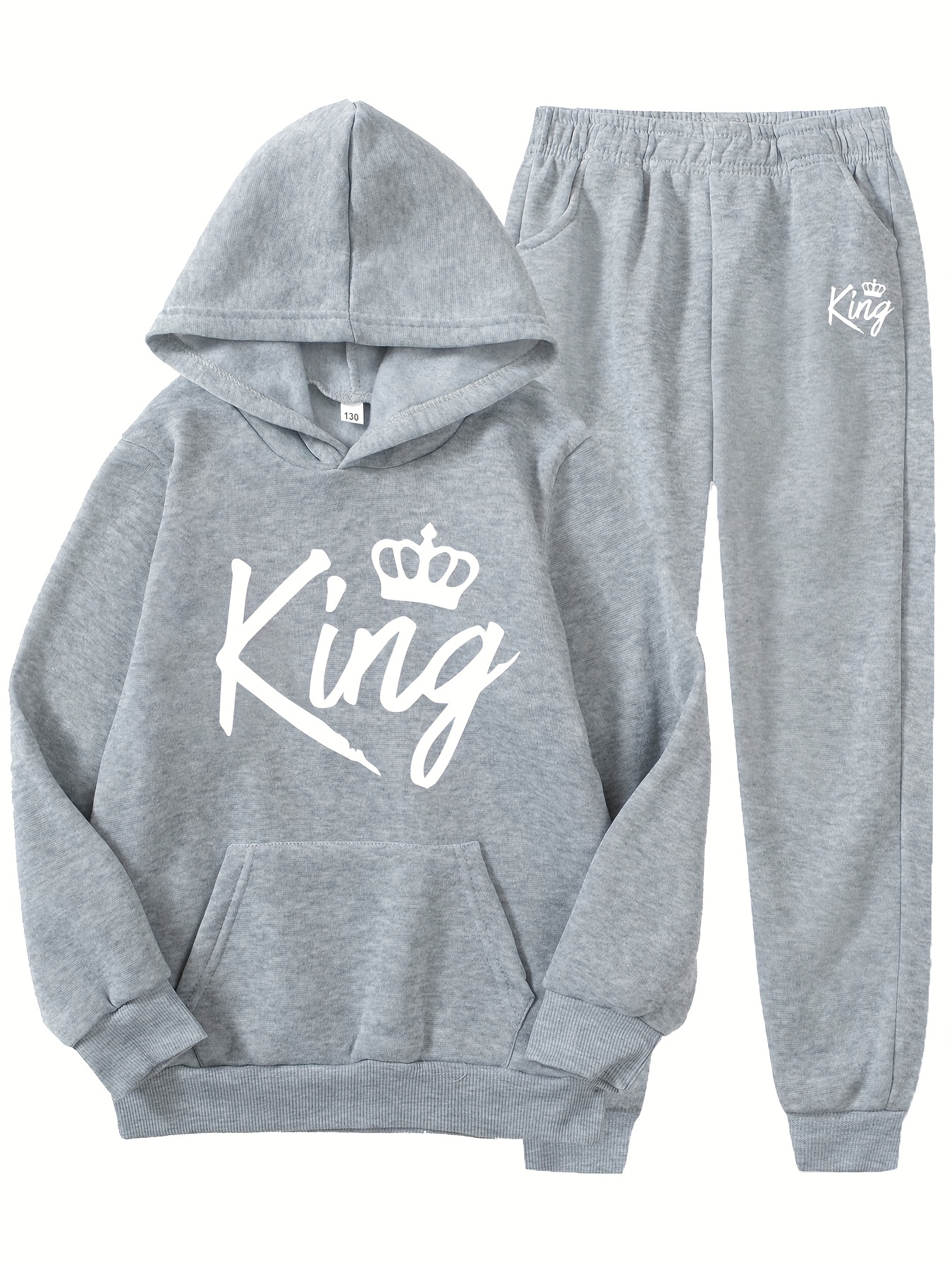 Boy's King Crown Pattern Outfit Hoodie Solid Color - Temu