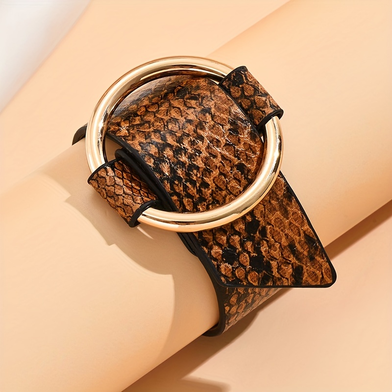 Adjustable Snake Print Leather Bracelet for Women Daily Wear Accessory