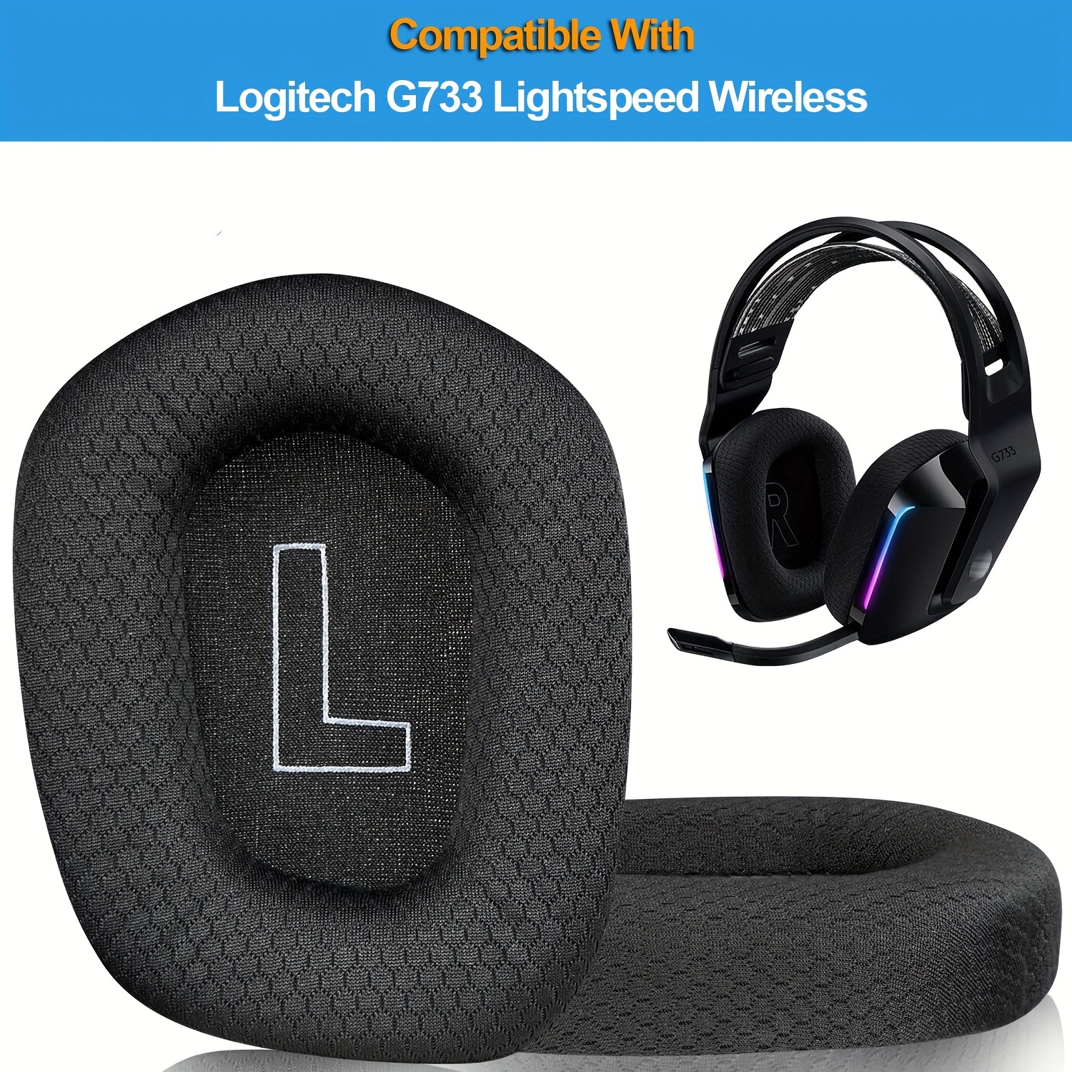 Almohadillas de repuesto compatibles con auriculares inalámbricos para  juegos Logitech G733 / G733 Lightspeed, almohadillas para auriculares con  tela