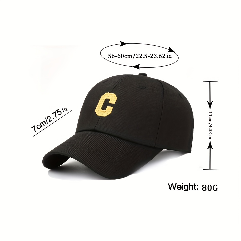 C Label Baseball Cap Cotton Solid Adjustable Sports Hat Outdoor Sunscree