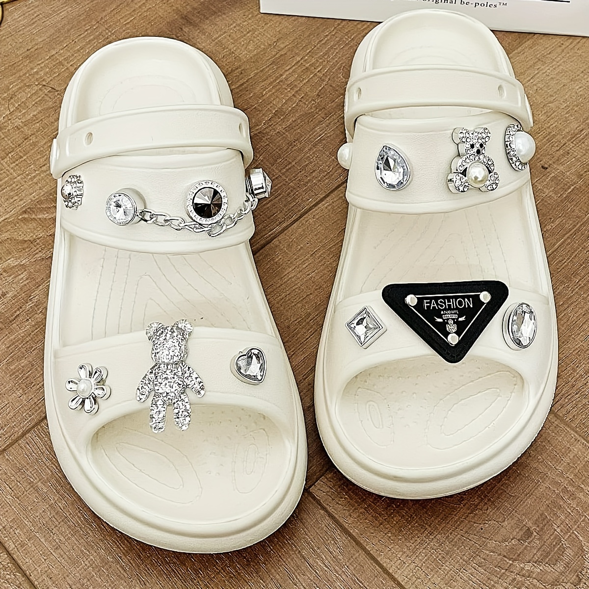 Women's Rhinestone Platform Sandals, Bear Faux Pearl Chain Accessories Open  Toe Slides, Outdoor Beach Sandals - Temu United Arab Emirates