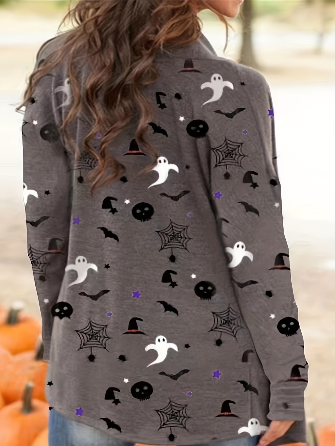 Halloween Cardigan Women's Open Front Graphic Print Long Sleeve