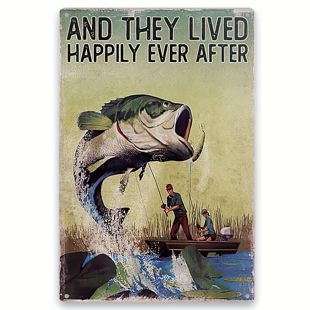 Metal Tin Sign Fishing Couple Lived Happily Ever Aluminum - Temu