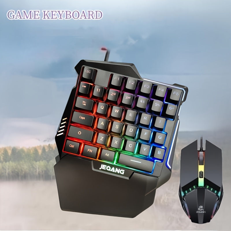  Teclado mecánico RGB para juegos de una sola mano, teclado  profesional con retroiluminación colorida para juegos, soporte para  reposamuñecas, teclado mecánico con cable USB para juego : Videojuegos
