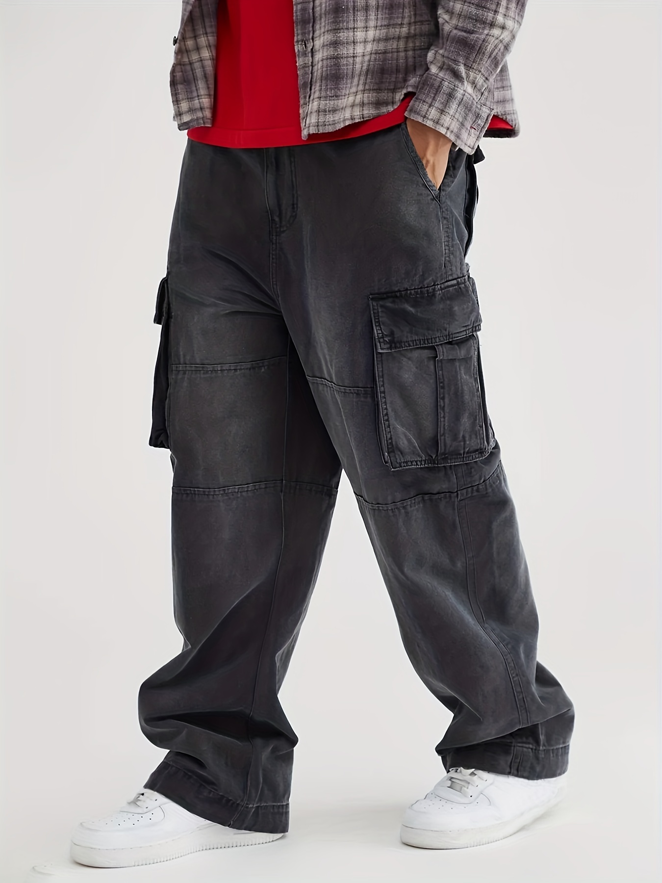 Plus Size Men's Solid Cargo Pants Oversized Fashion Street - Temu