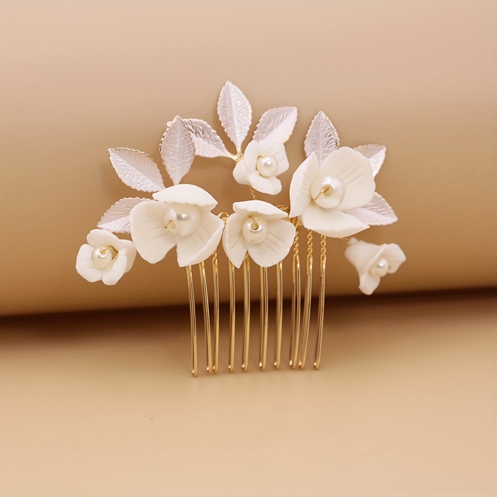 Golden Leaf Pearl Hair Pin | Golden Delicate Floral Wedding Hair Pin |Pearl Flower Hair Accessories| formal, Classic Hairpiece,Temu