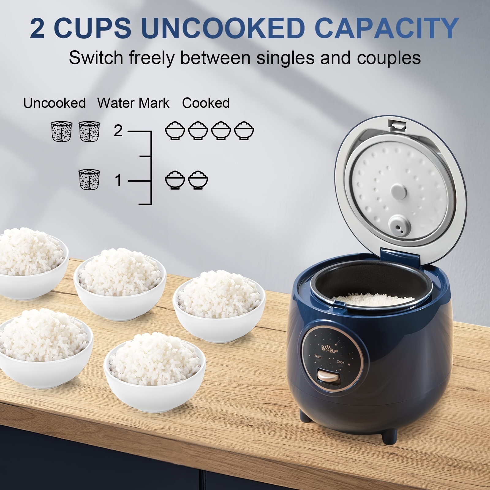 Small Rice Cooker 3-Cup Uncooked, Mini Rice Cooker Ceramic