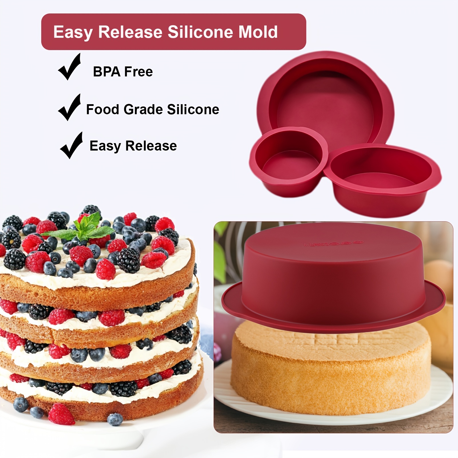 Round Silicone Cake Pans, Set of 4 Silicone Cake Molds, Nonstick Silicone  Baking Molds For Tiered Cakes, Rainbow Cakes, Birthday Cakes and Chocolate