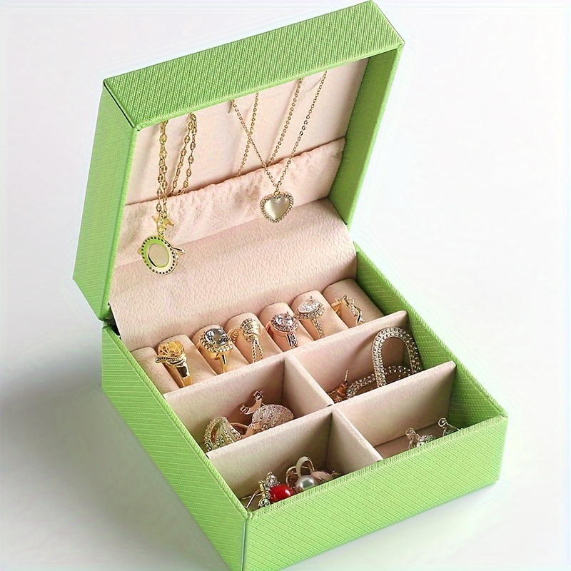1pc Jewelry Organizer Box, Leather Jewelry Box For Gift, Earring Organizer,  Double Layers Jewelry Case, Removable Tray For Necklace Earring Ring, New
