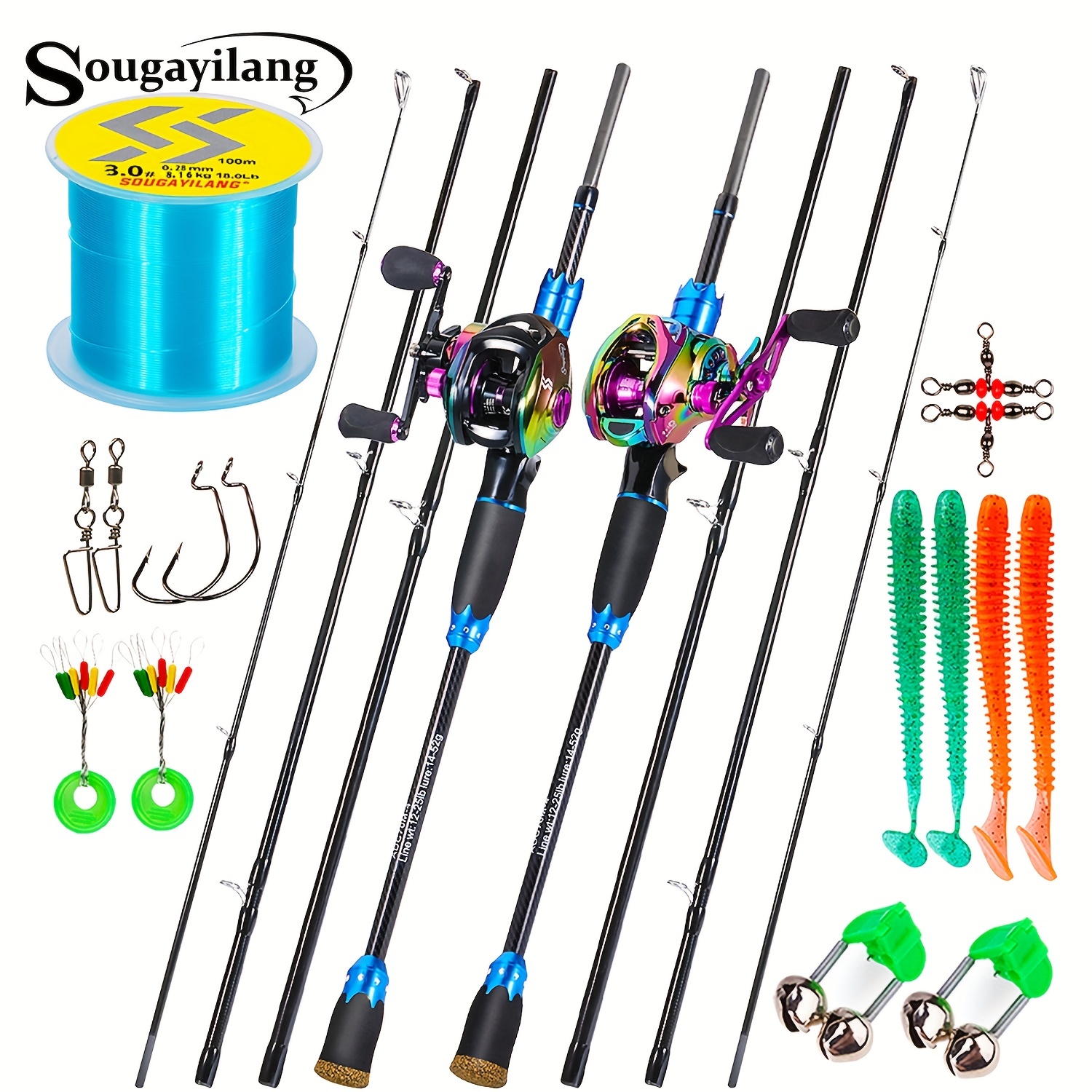 Baitcasting Fishing Rod And Reel Combos, 70.87inch/5.9ft 82.68inch/6.9ft  Portable Fishing Pole, High Gear Ratio Baitcasting Reels Fishing Lures Line  K