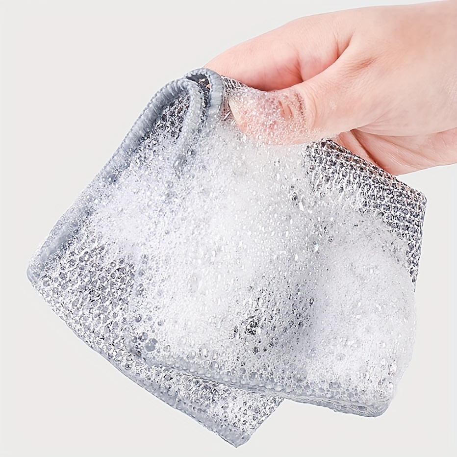 2pcs Silver Wire Double Sided Dishcloth, Kitchen Scrubber, Steel Wire  Cleaning Cloth For Non-Stick Pan And Dish Cleaning